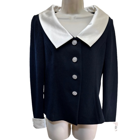 ST. John Evening Black Santana Knit button down fitted sweater cardigan blazer - Picture 1 of 11